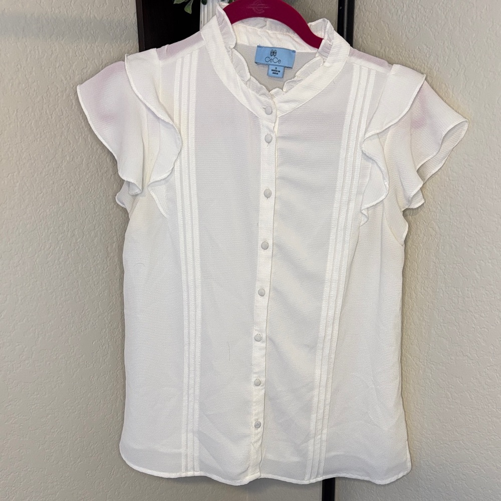 CeCe Off-White Textured Top